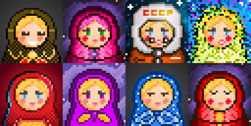 Igor Sorokin. About. NFT collection. Pixel art. Matryoushka.